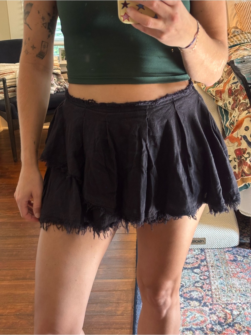 Free People Black Layered Frayed Skort